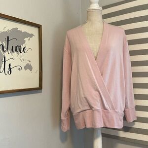 Athleta Pink Orchid Purana V-Neck Faux Wrap Sweatshirt Size Medium